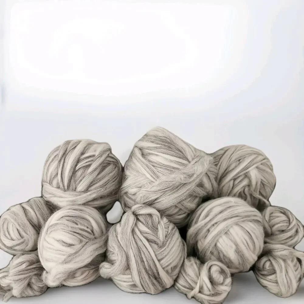 Huge Bulky Yarn Lot Gray Marled Chunky Roving Boho Knit Crochet ~2.9 LBS